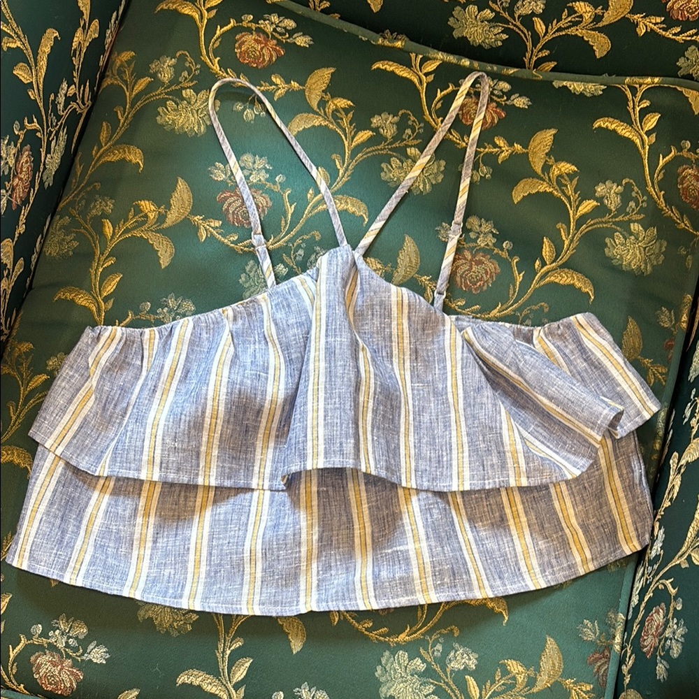 Urban Outfitters Tiered Blue, Yellow, and White Stripe Halter Cropped Tank Top
